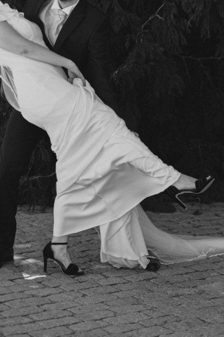 Artistic black and white photography of the bride and groom